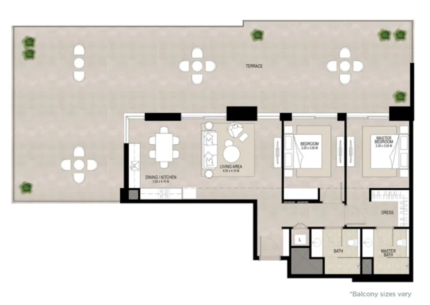 Haya on the Park 2 bed floor plan, 2,458 sqft