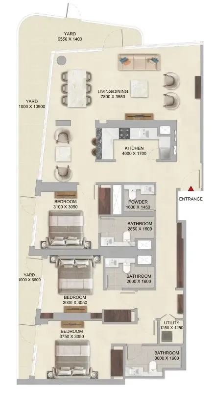 River Cove Residences at Sobha City 3 bed floor plan, 1,814 sqft