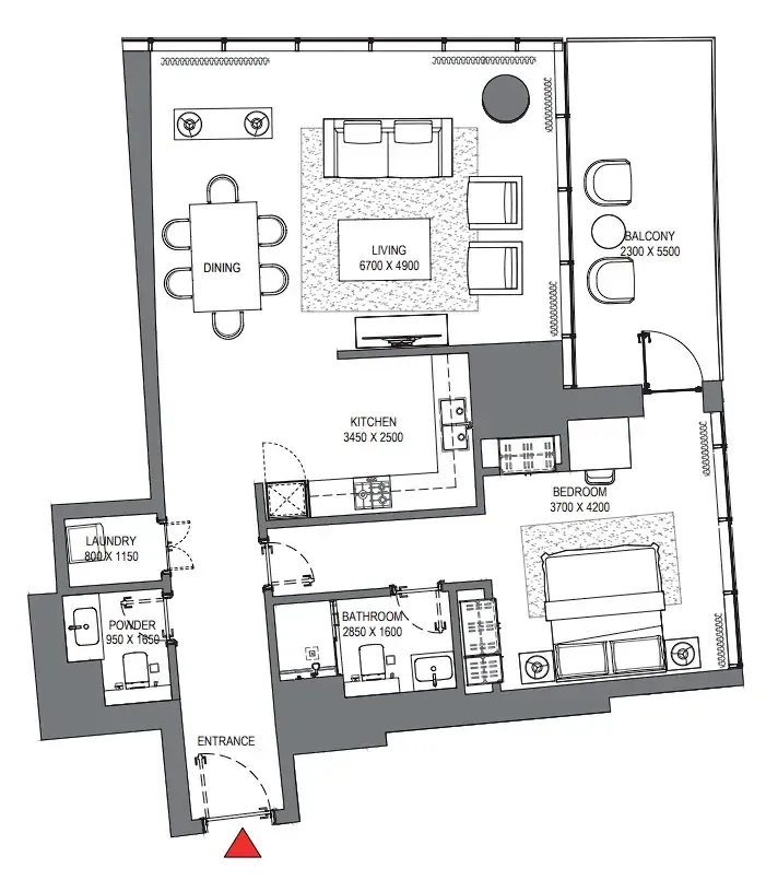 Sobha Seahaven 1 bed floor plan, 1,195 sqft