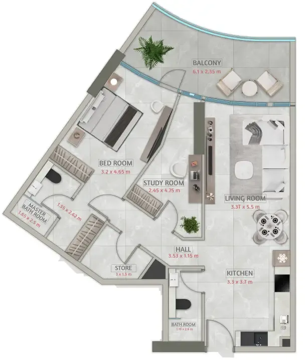 Sakura Gardens 1 bed floor plan, 1,026 – 1,039 sqft