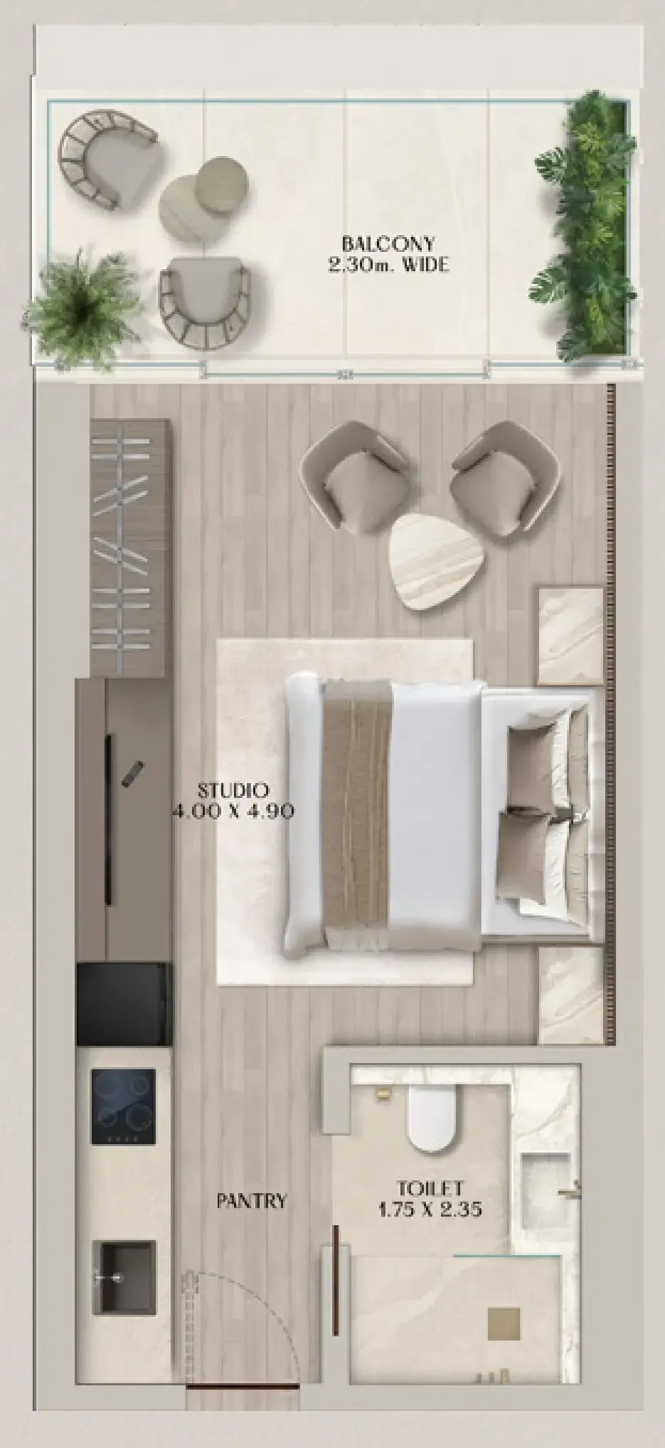 Soléva Beach Residences Studio floor plan, 448 sqft