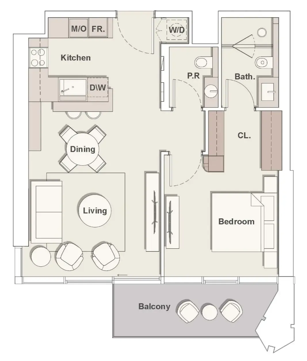 The Highgrove 1 bed floor plan, 799 sqft