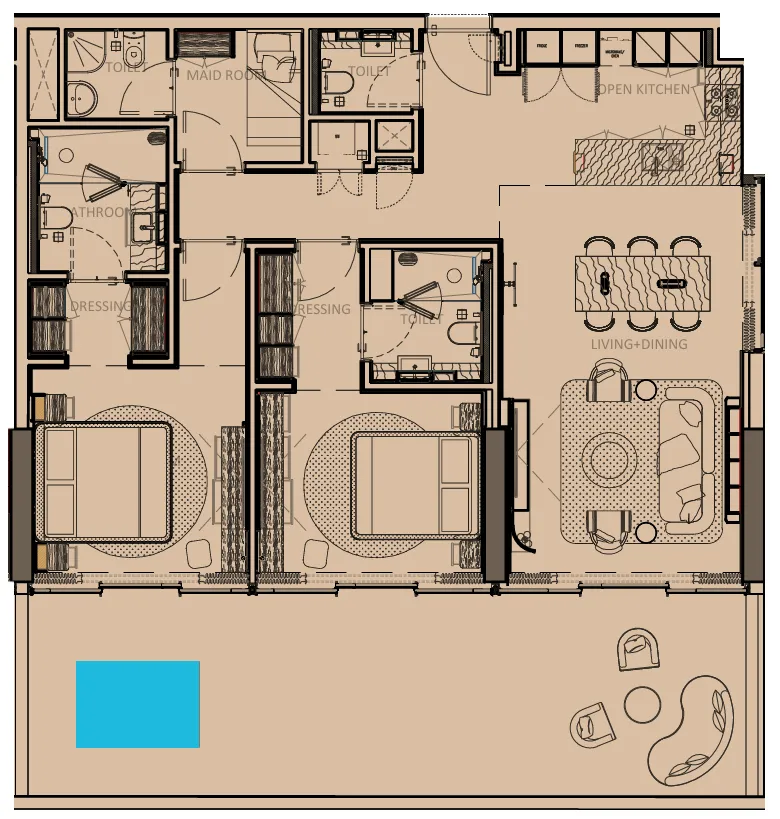 Sunset Bay Grand 2 bed floor plan, 1,628 – 1,629 sqft