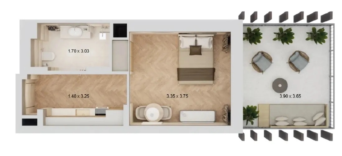 Arisha Terraces Studio floor plan, 528 sqft