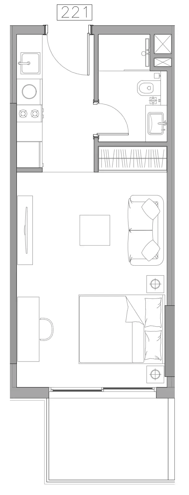 Trevino Studio floor plan, 400 sqft