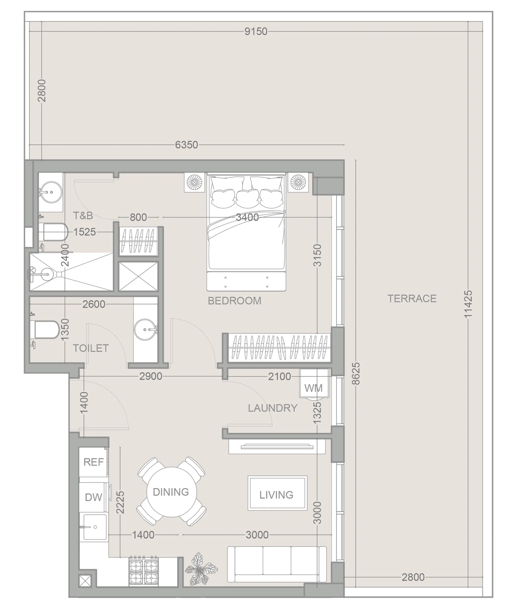 1WOOD Residence 2 1 bed floor plan, 1,111 sqft