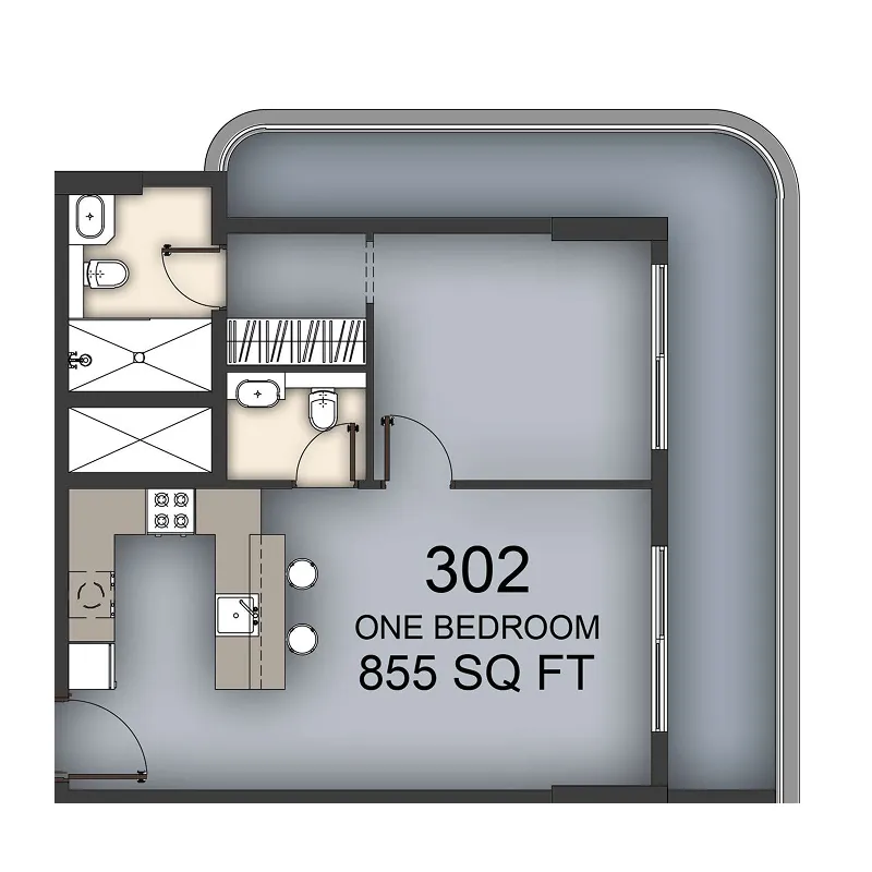 Aizel Tower 1 bed floor plan, 855 sqft