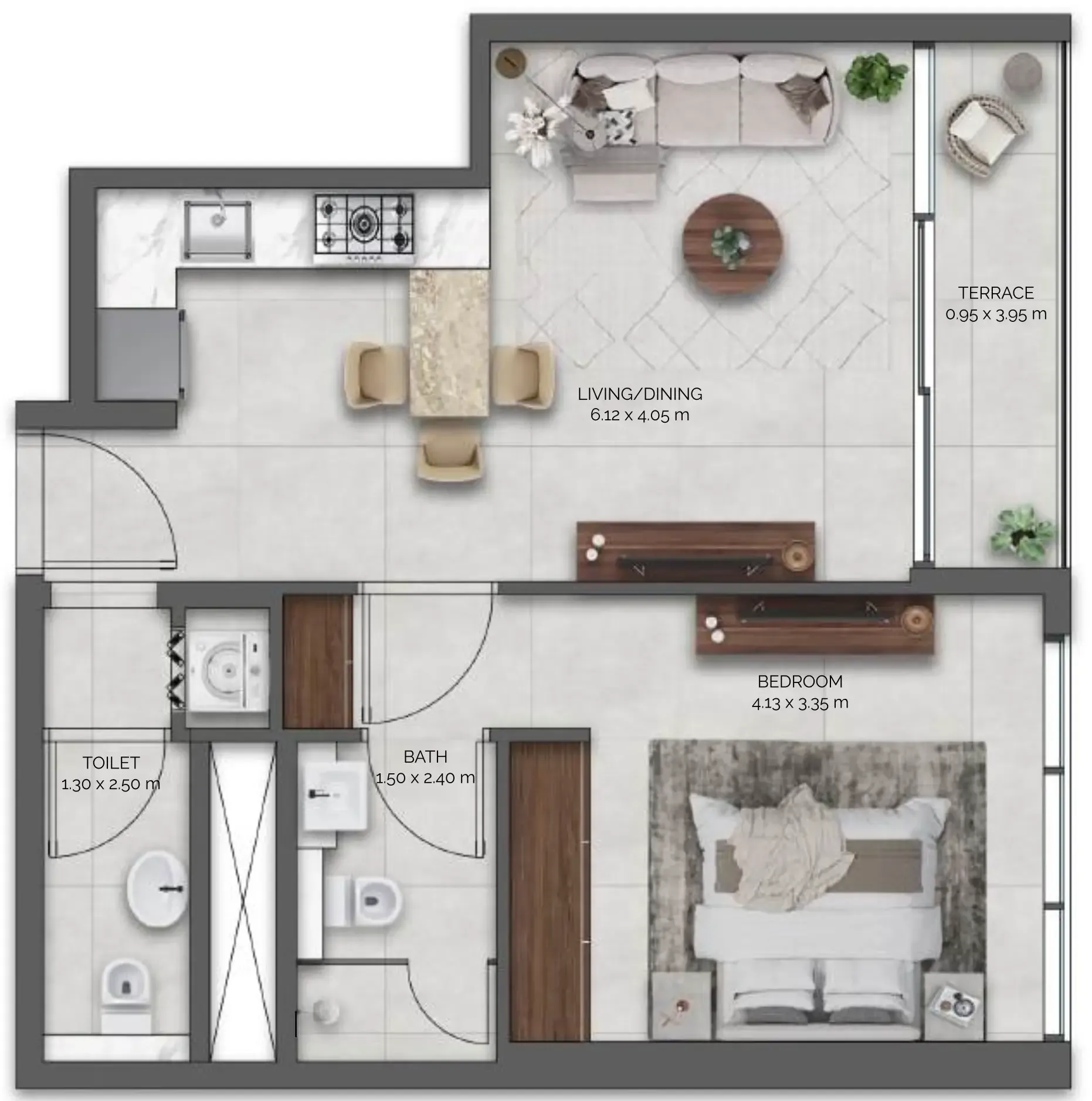 Amazonia Residence 1 bed floor plan, 585 – 587 sqft