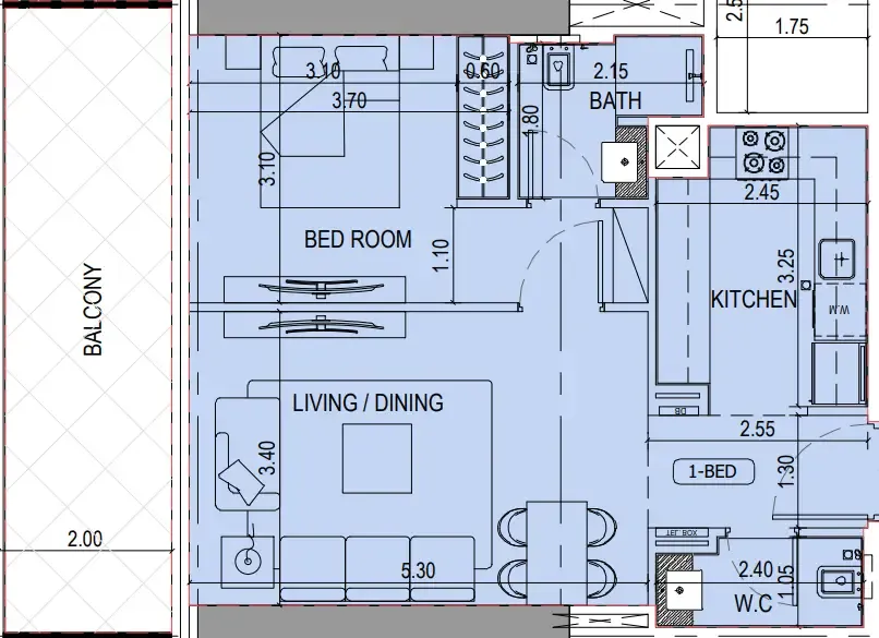 Binghatti Sky Terraces 1 bed floor plan, 751 sqft