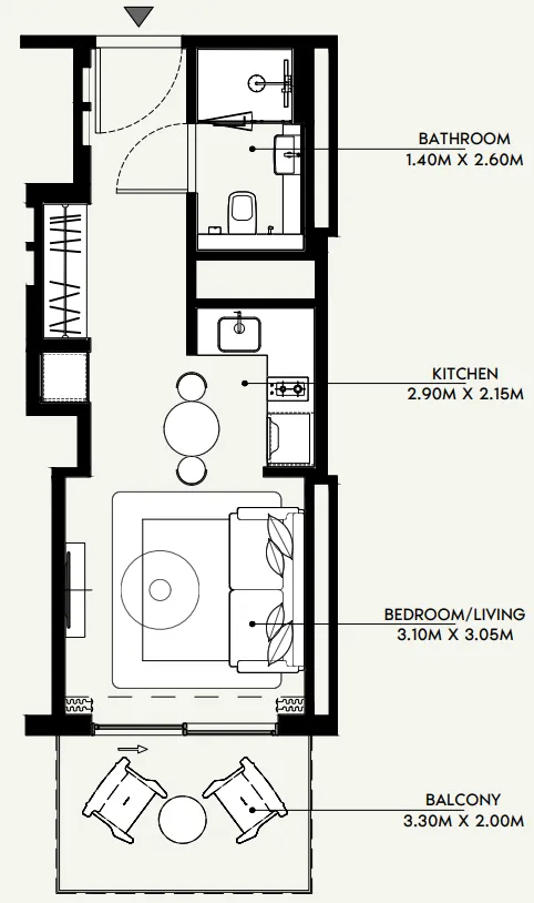 Azizi Venice Studio floor plan, 381 sqft