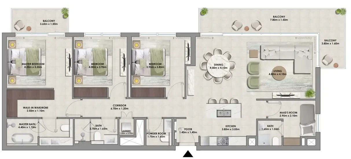 Palace Residences Hillside Towers A & B 3 bed floor plan, 1,882 sqft