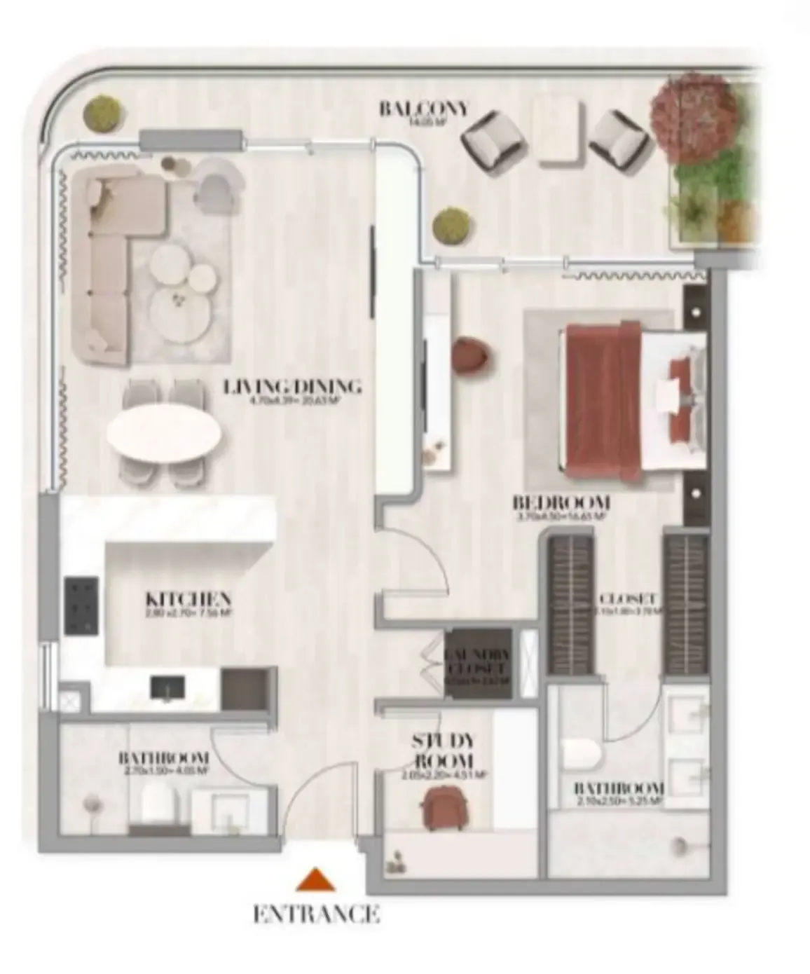 Gate Eleven by Amwaj Development 1 bed floor plan, 933 sqft
