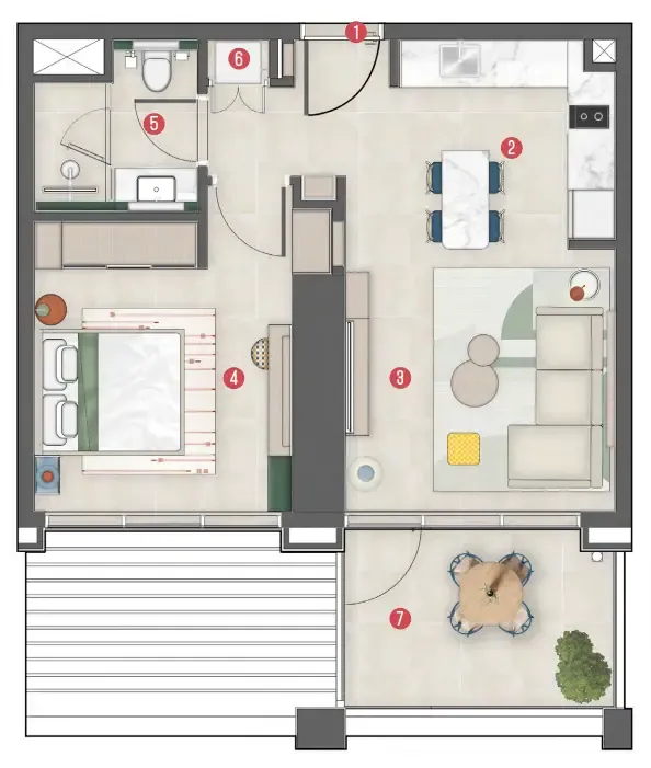 Rove Home Meydan Horizon 1 bed floor plan, 588 sqft