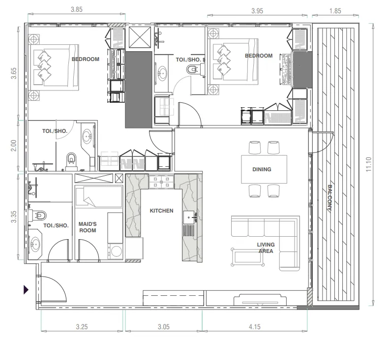 MBL Signature 2 bed floor plan, 1,590 sqft