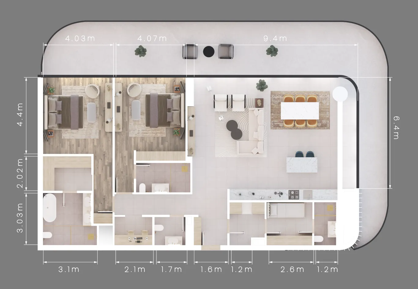 Mamsha Gardens 2 bed floor plan, 2,679 sqft