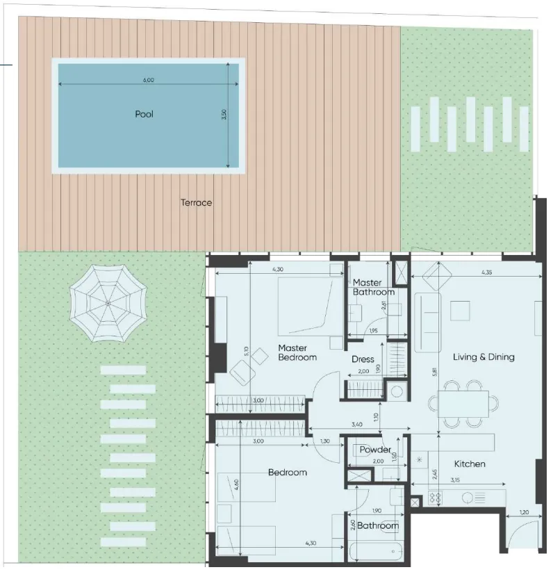 Sea Legend Tower One 2 bed floor plan, 3,387 sqft