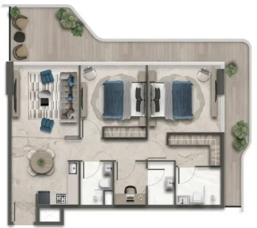 Treppan Vision 2 bed floor plan, 1,361 sqft