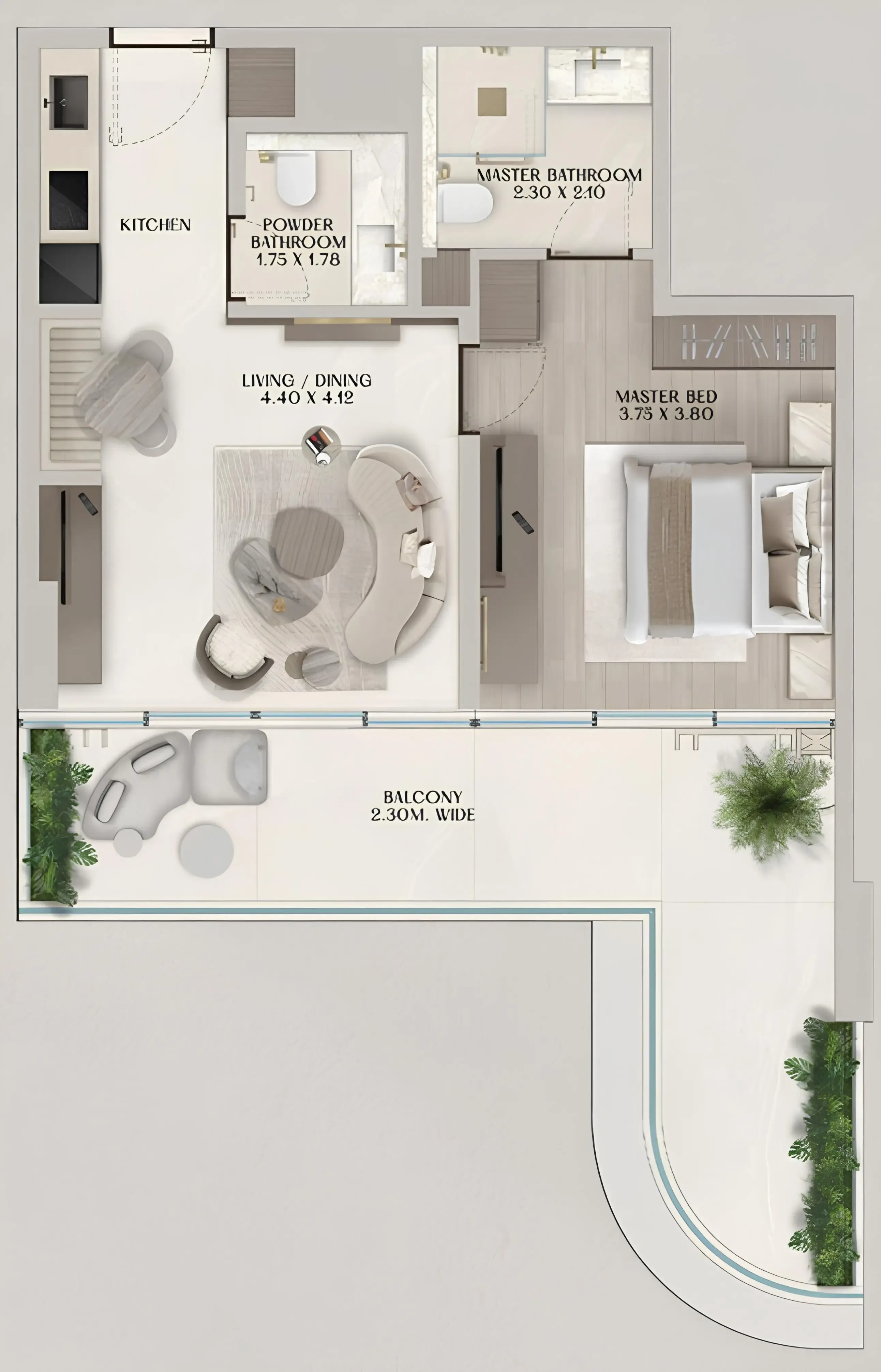 Soléva Beach Residences 1 bed floor plan, 857 sqft