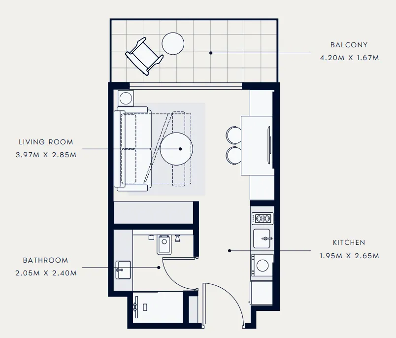 Azizi Venice Studio floor plan, 360 sqft