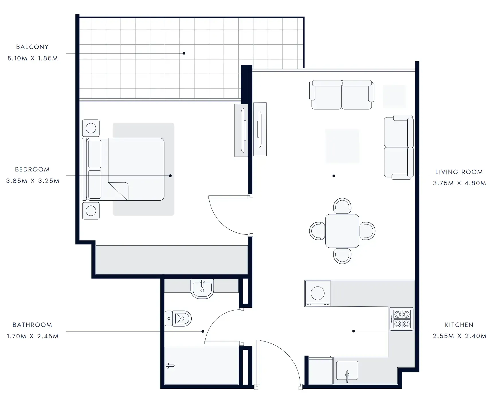 Riviera Beachfront 1 bed floor plan, 643 – 659 sqft