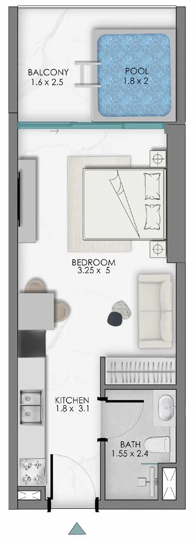 Samana Sky Views Studio floor plan, 418 – 426 sqft