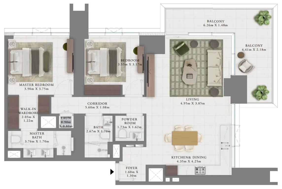 Creek Bay 2 bed floor plan, 1,434 sqft