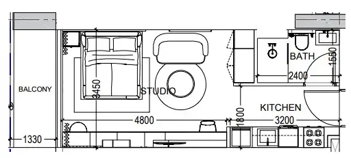 Al Haseen Residences 6 Studio floor plan, 393 sqft