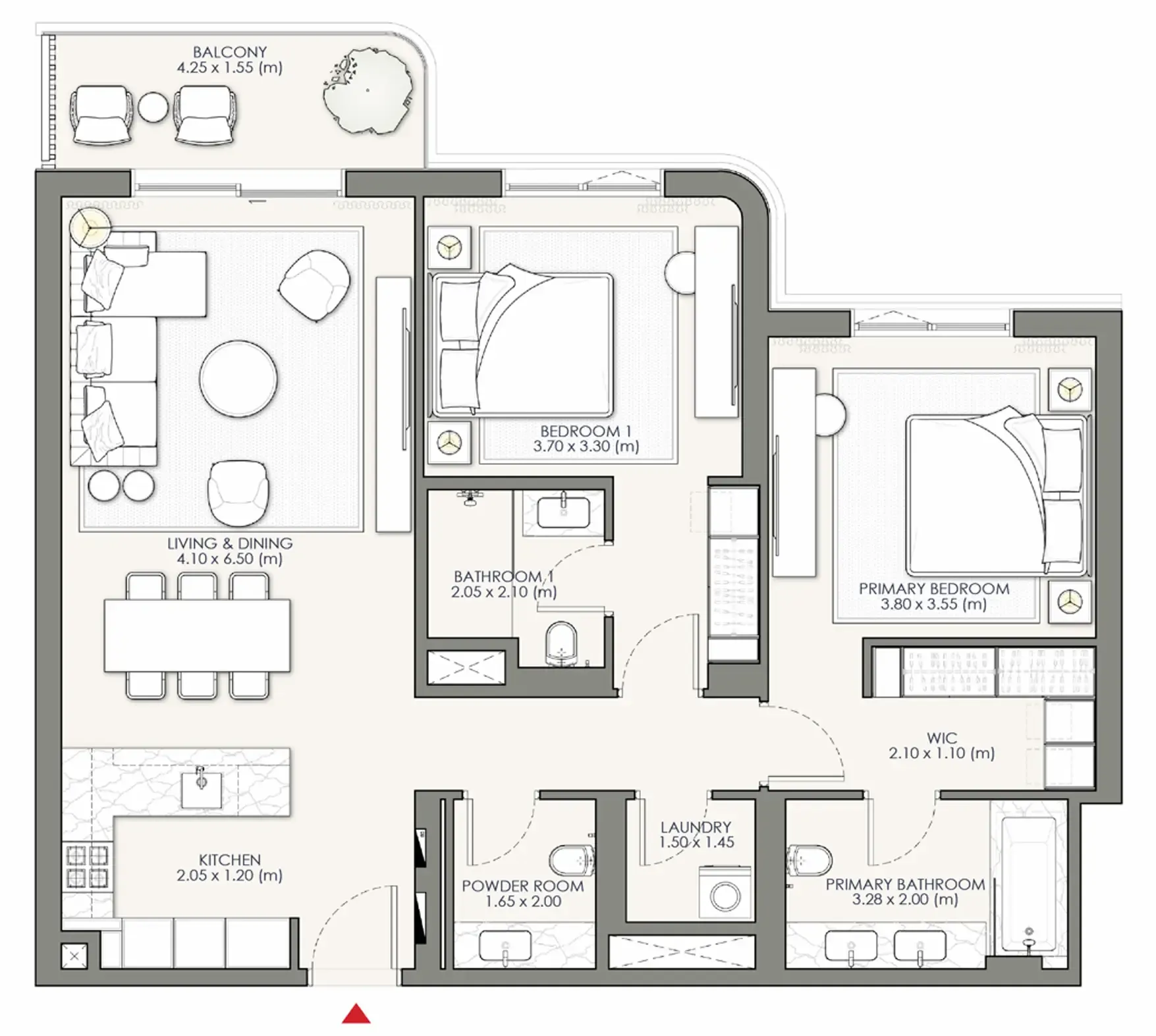 Palm Central Private Residences Phase 2 2 bed floor plan, 1,217 sqft