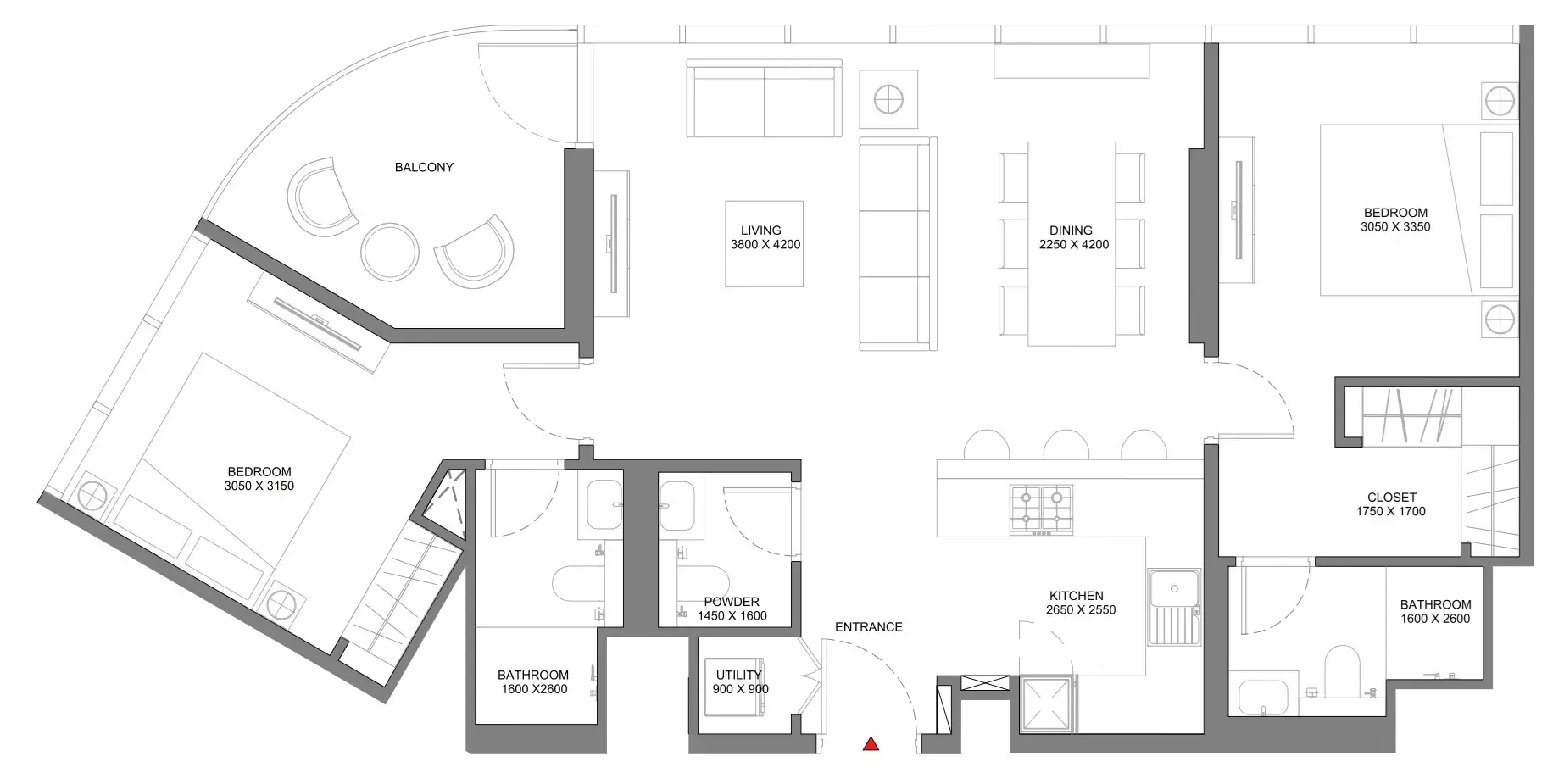 Beach Residences at Siniya Island 2 bed floor plan, 1,036 sqft