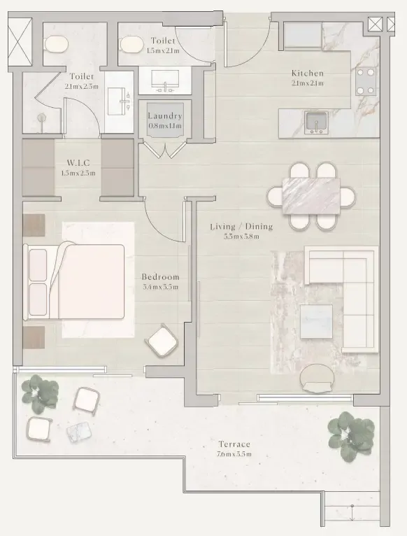 Emerge Residences 1 bed floor plan, 873 sqft