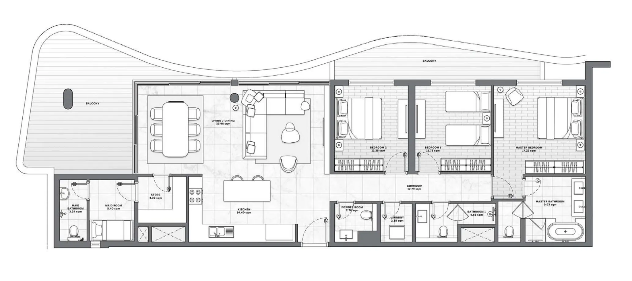 Marriott Residences by Dar Global 3 bed floor plan, 2,093 sqft