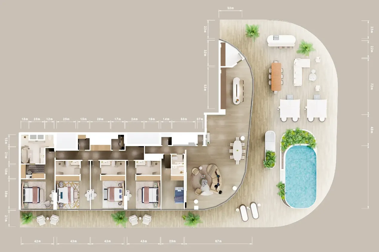 Mandarin Oriental Residences 4 bed floor plan, 6,935 sqft