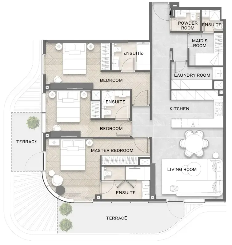 Avida Residences 3 bed floor plan, 1,596 sqft