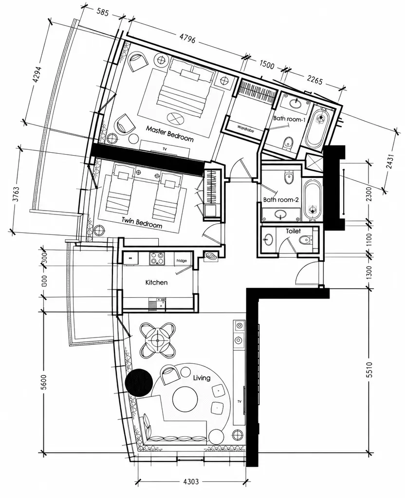Damac Towers by Paramount 2 bed floor plan, 1,517 sqft