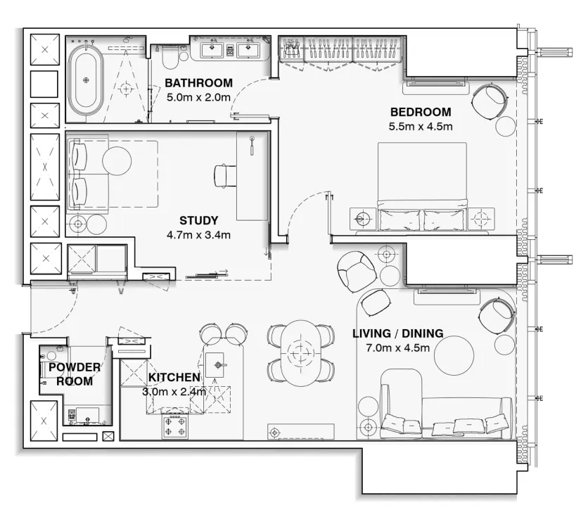 Burj Azizi 1 bed floor plan, 1,109 sqft