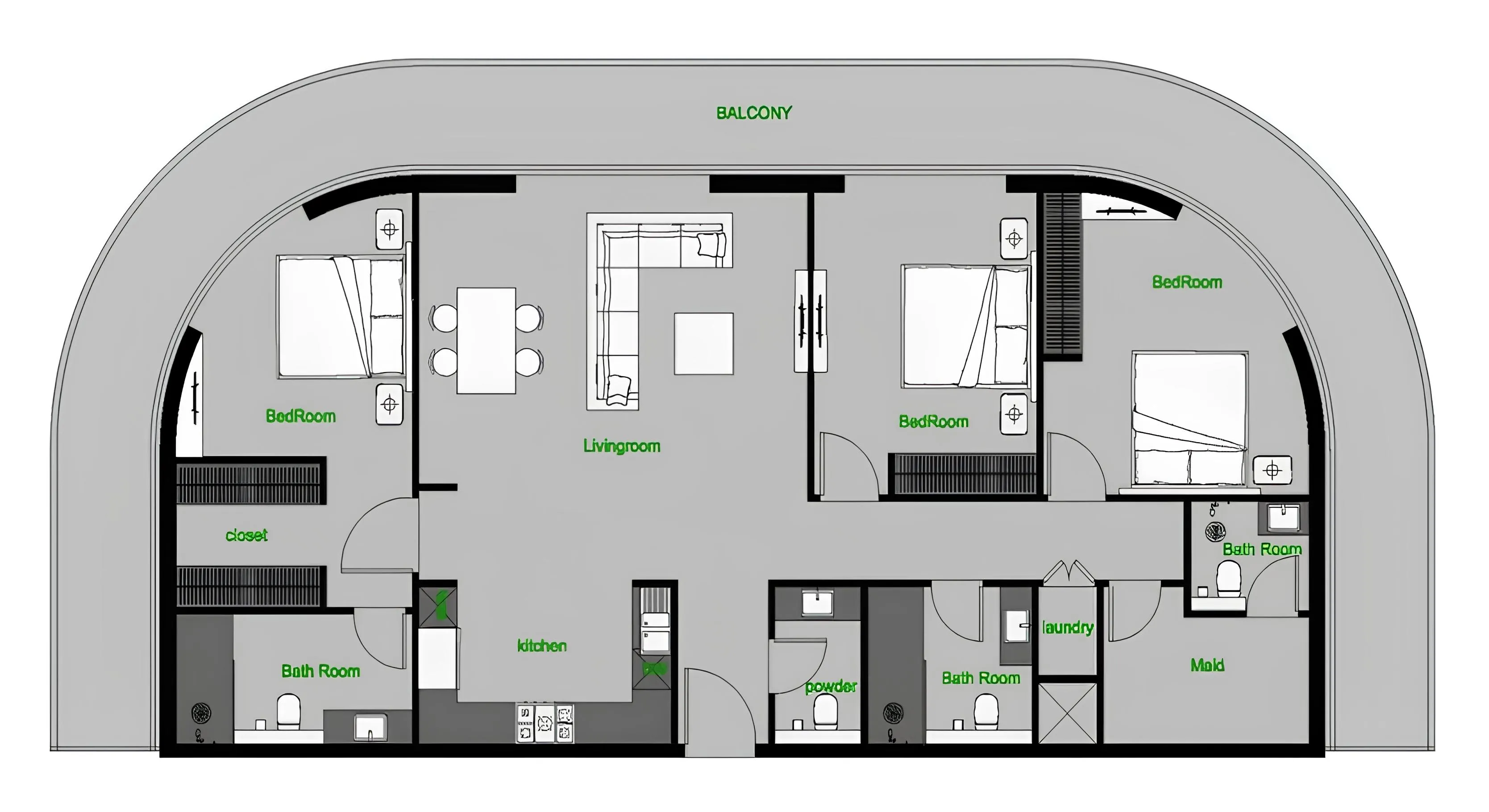 The Central Downtown 3 bed floor plan, 2,180 sqft