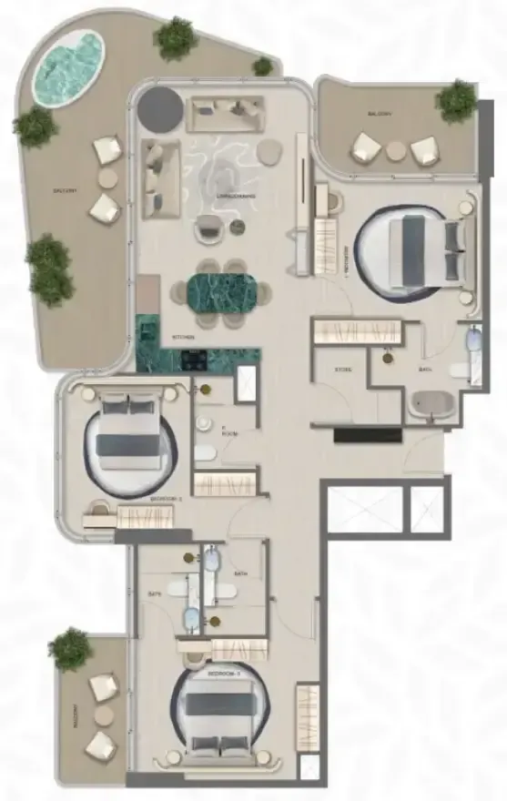 Treppan Serenique Residences 3 bed floor plan, 1,831 – 1,832 sqft