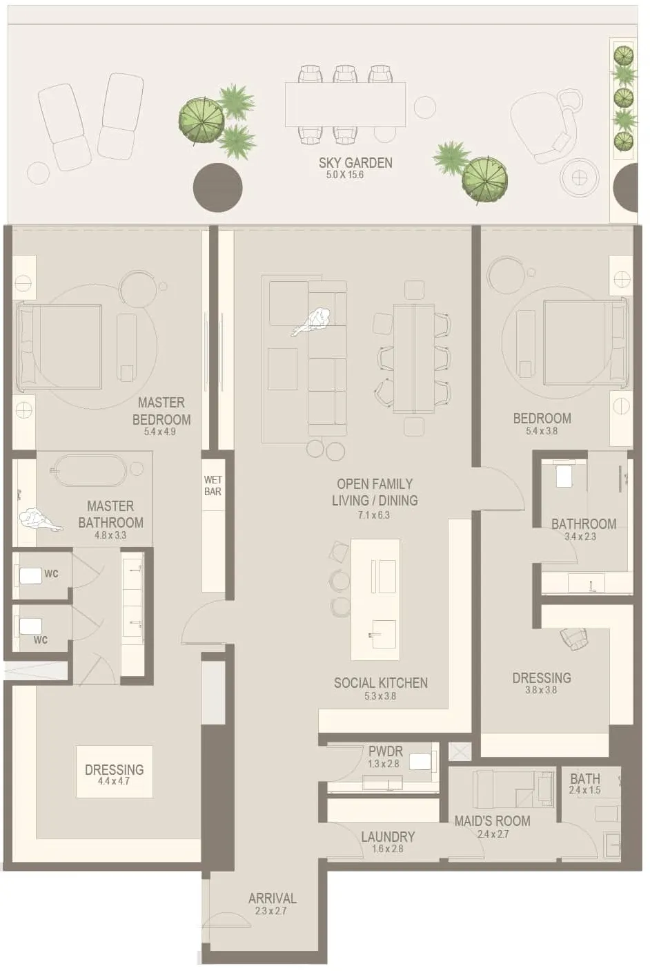 The Chedi Private Residences 2 bed floor plan, 3,556 sqft