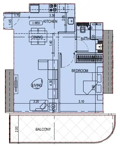 Binghatti Sky Terraces 1 bed floor plan, 728 sqft