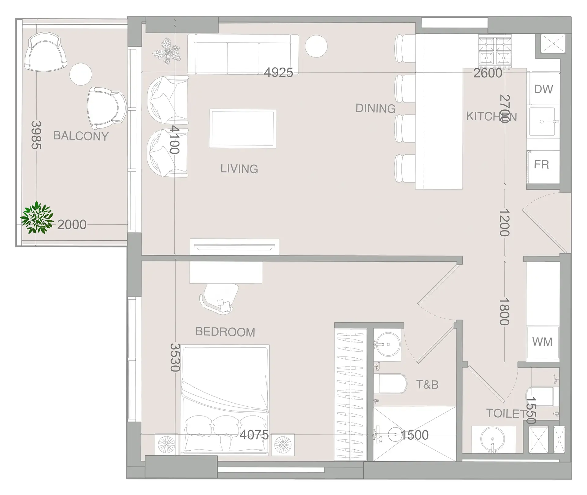 IR1DIAN Park 2 1 bed floor plan, 752 sqft