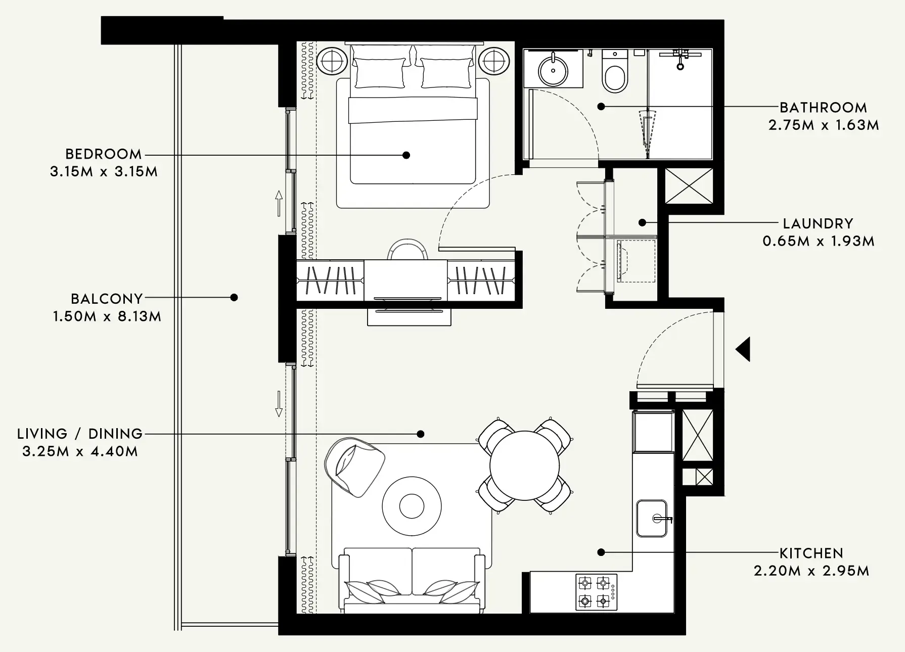 Beach Oasis 1 and 2 1 bed floor plan, 675 sqft