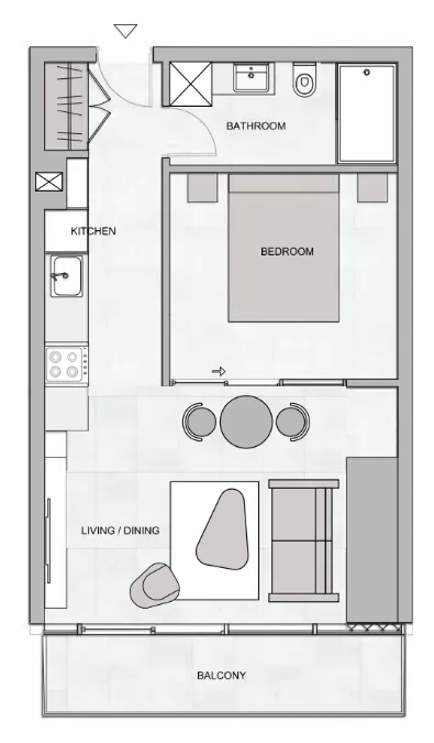 The Community JVT 1 bed floor plan, 476 sqft