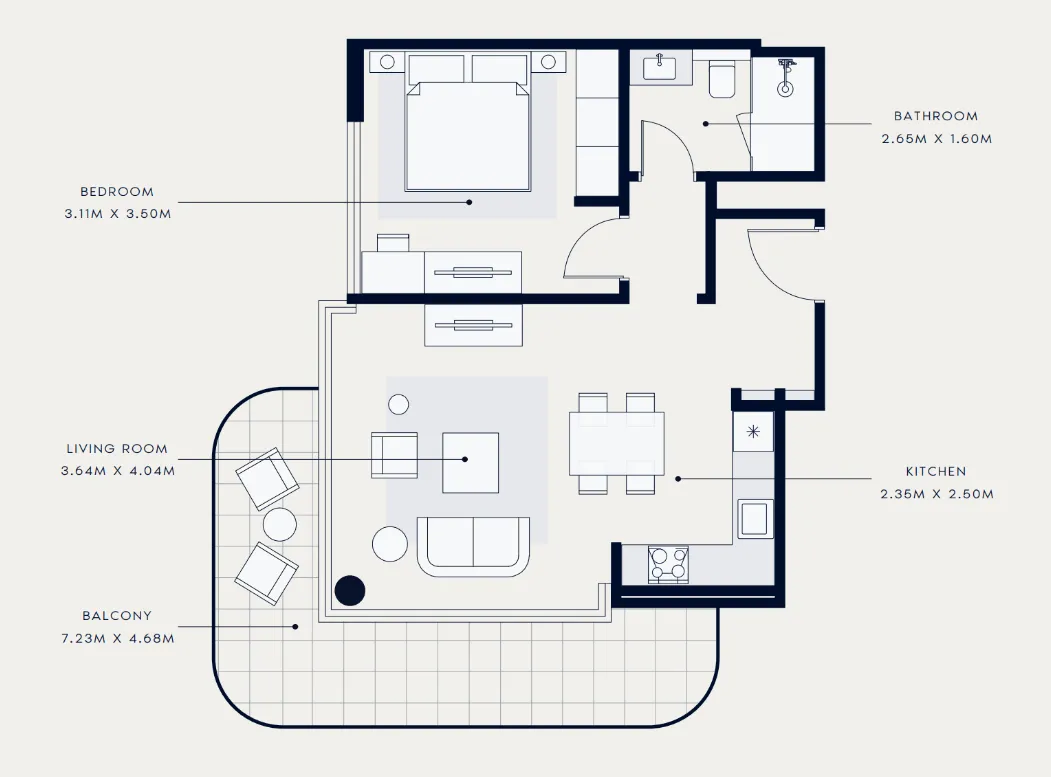 Azizi Venice 1 bed floor plan, 764 sqft