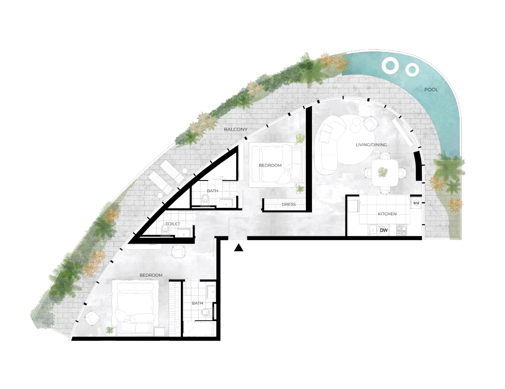 Trussardi Residences 2 bed floor plan, 1,854 sqft