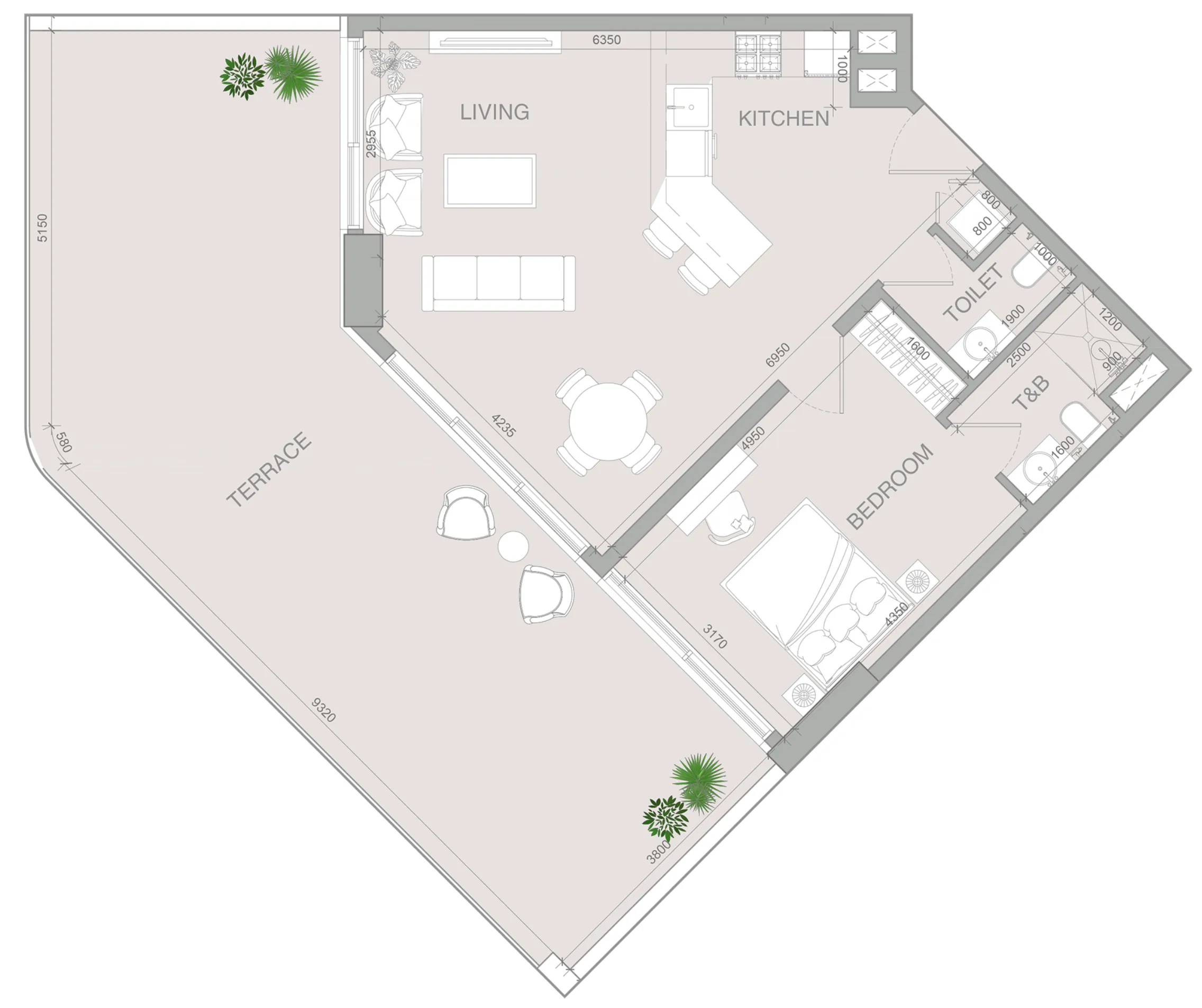 VERDAN1A 4 1 bed floor plan, 1,381 sqft