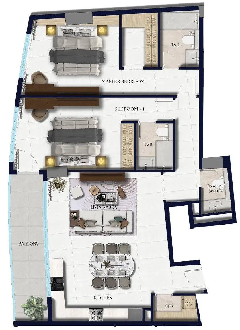 Xenia Residence 2 bed floor plan, 1,294 sqft