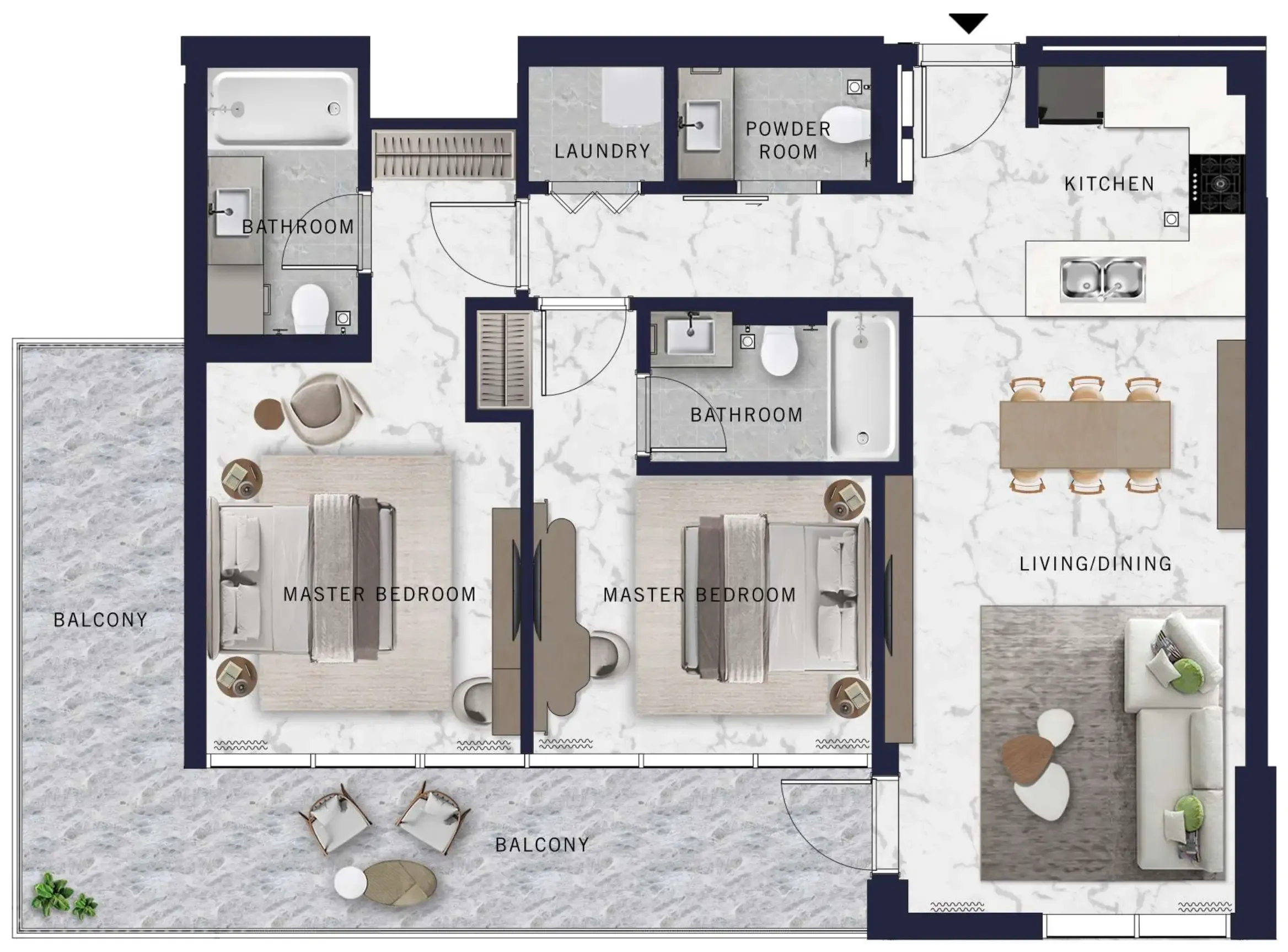 DoubleTree by Hilton 2 bed floor plan, 1,234 sqft