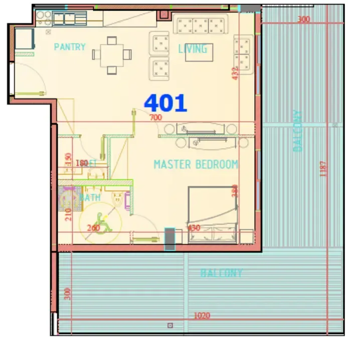 Carmel Residence 1 bed floor plan, 821 – 1,334 sqft