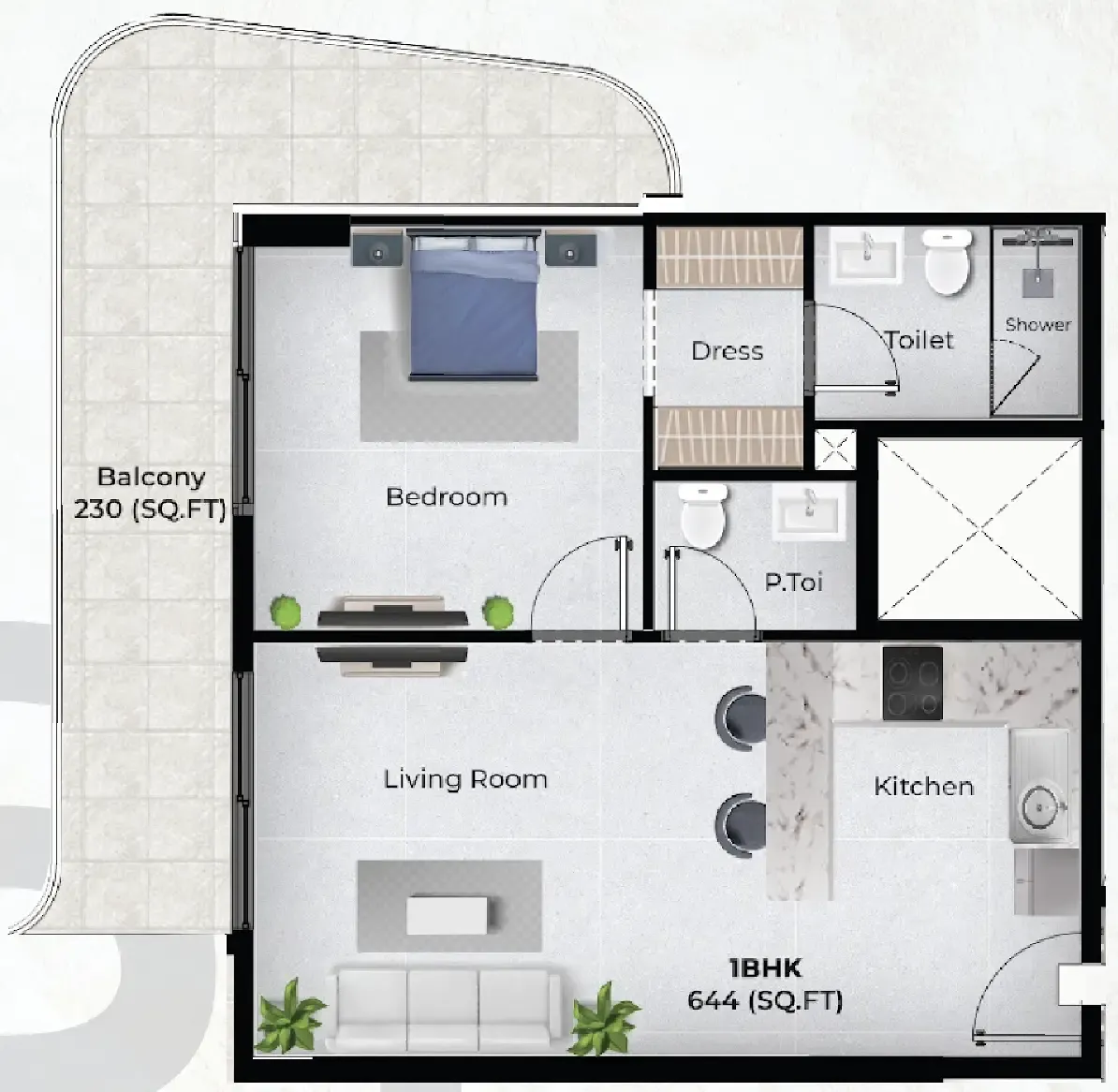 Chapter 02 by Newbury 1 bed floor plan, 874 sqft