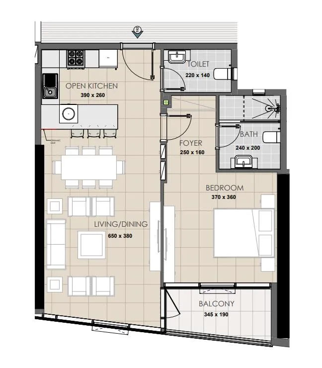Palatium Residence 1 bed floor plan, 770 sqft